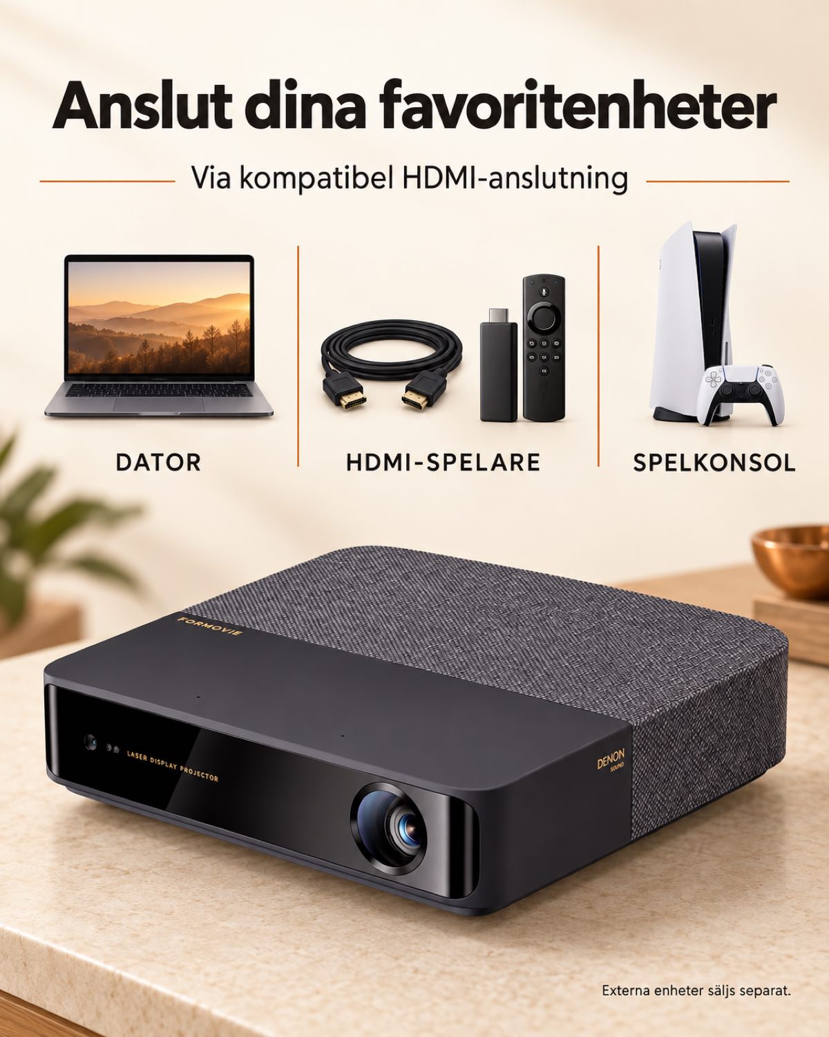 Projektorland Aura Laser – 4K UHD-kompatibel laserprojektor, 1100 ANSI-lumen, nativ Full HD