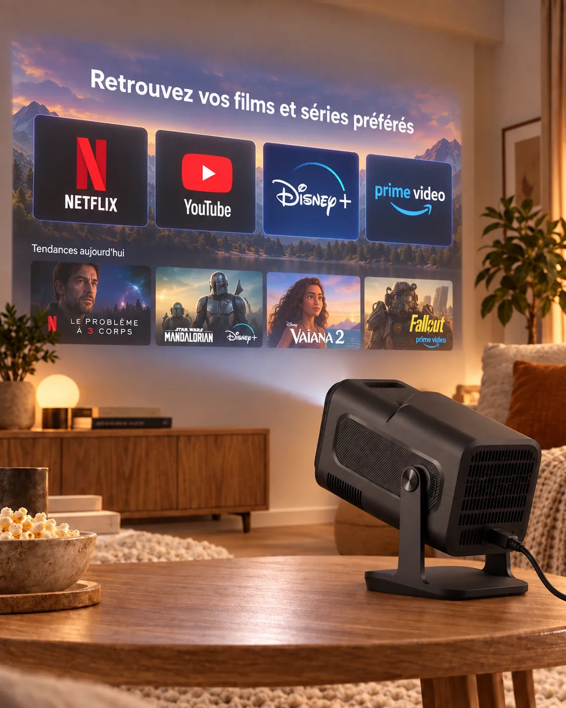 Nomad Mini — projection de Netflix, YouTube, Disney+ et Prime Video dans un salon